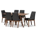 Baxton Studio Tara Mid-Century Modern Dark Grey Fabric and Walnut Brown Finished Wood 7-Piece Dining Set 186-11674-11866-Zoro